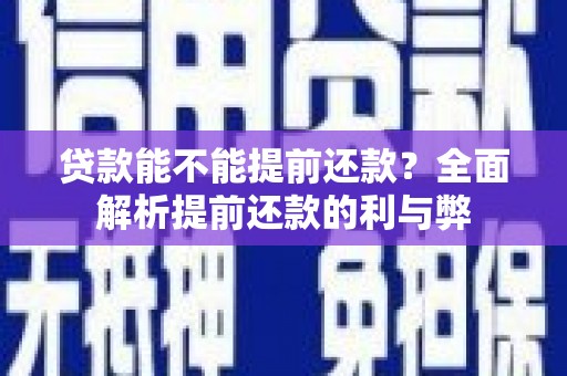 全国贷款能不能提前还款？全面解析提前还款的利与弊