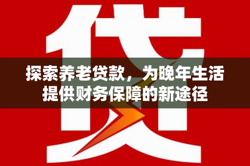 全国探索养老贷款，为晚年生活提供财务保障的新途径